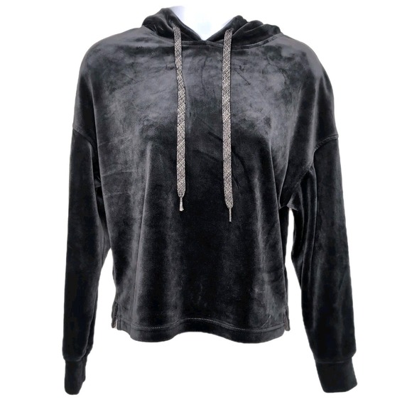 UGG Tops - UGG Velour Crop Hoodie Womens Size XS Charcoal Gray Cozy Pullover Loungewear